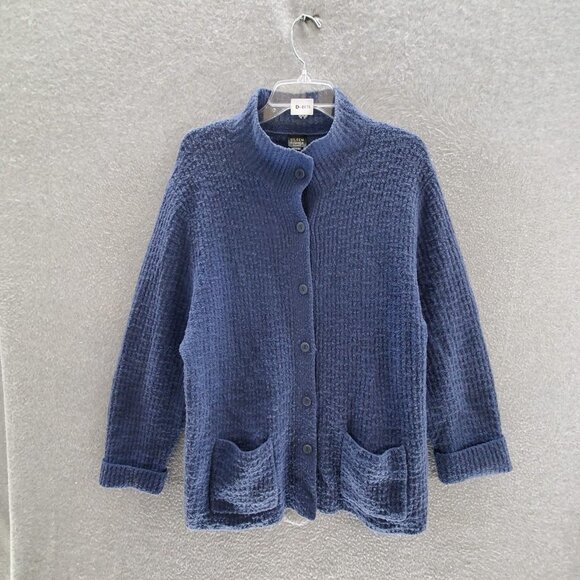 Eileen Fisher Women Sweater 1X Navy Wool Blend Cardigan Button Up Pockets‎ - Picture 1 of 9
